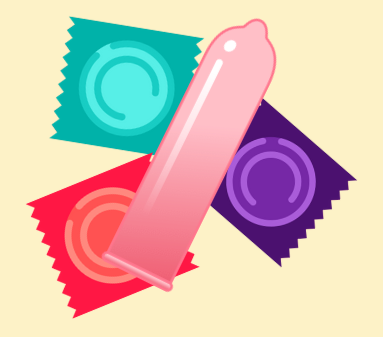 Variety of colored condoms