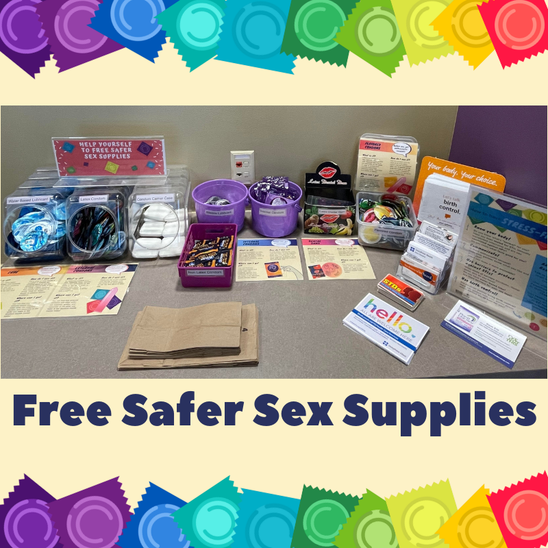 Help Yourself to Free Safer Sex Supplies in the Student Health Clinic Lobby - variety of safer sex supplies available on the table